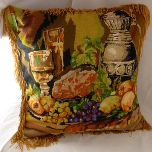 Vintage Pillow Cover, Embroidered, Large, Fringe